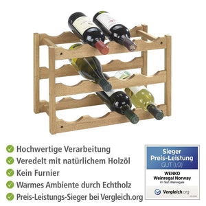 Wenko Norway Solid Walnut Wine Rack – 12-Bottle Stackable Natural Wood Organizer