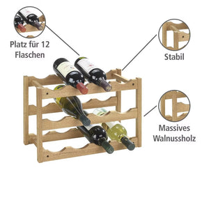 Wenko Norway Solid Walnut Wine Rack – 12-Bottle Stackable Natural Wood Organizer