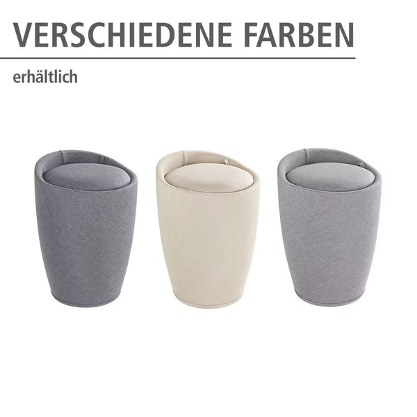 Wenko Candy Light Grey Laundry Stool – 2-in-1 Bathroom Pouf with Linen-Look Fabric