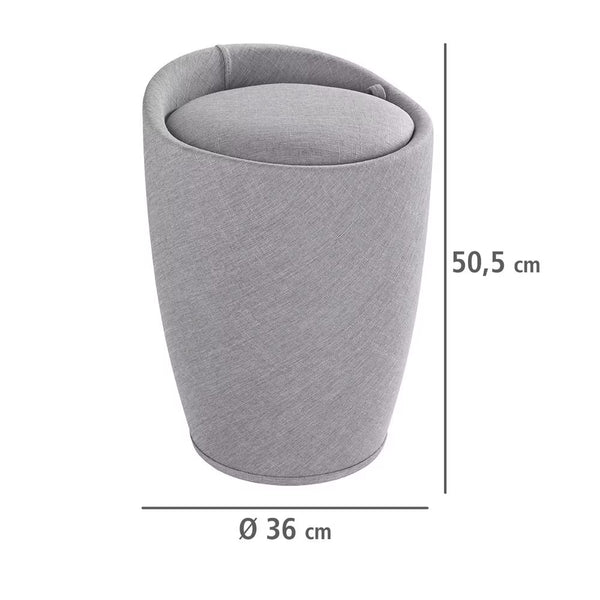 Wenko Candy Light Grey Laundry Stool – 2-in-1 Bathroom Pouf with Linen-Look Fabric