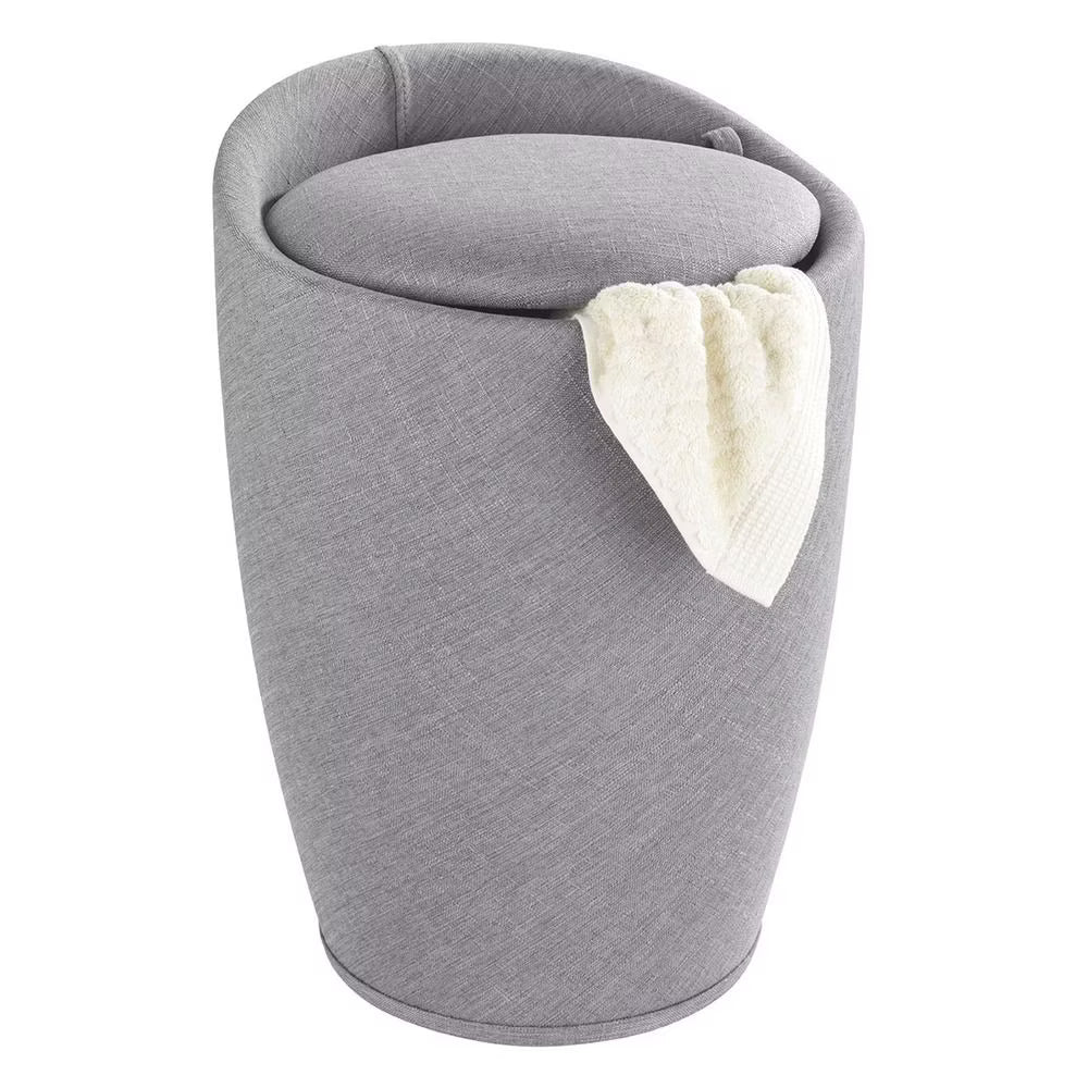 Wenko Candy Light Grey Laundry Stool – 2-in-1 Bathroom Pouf with Linen-Look Fabric