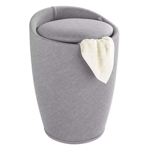 Wenko Candy Light Grey Laundry Stool – 2-in-1 Bathroom Pouf with Linen-Look Fabric