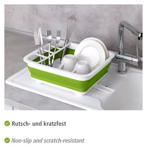 Wenko Dish drainer Gaia foldable green/white with cutlery holder and plate stand