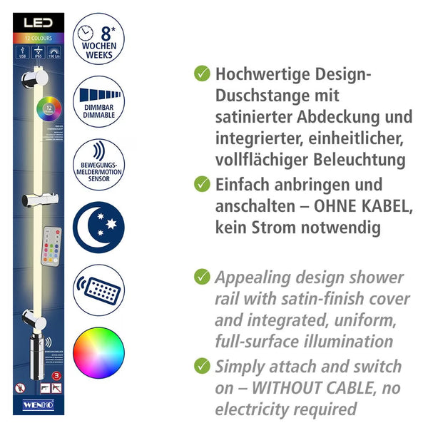 Wenko LED Shower Rail – Award-Winning RGB & Warm White Illuminated Rod with Remote