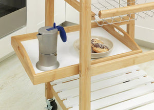 Wenko Finja Bamboo Kitchen Trolley – 3-Tier Rolling Cart with Drawer