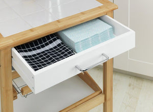Wenko Finja Bamboo Kitchen Trolley – 3-Tier Rolling Cart with Drawer