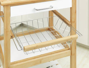 Wenko Finja Bamboo Kitchen Trolley – 3-Tier Rolling Cart with Drawer