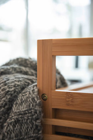 Wenko Bahari Bamboo Side Table – Modern End Table with Removable Grey Fabric Drawer