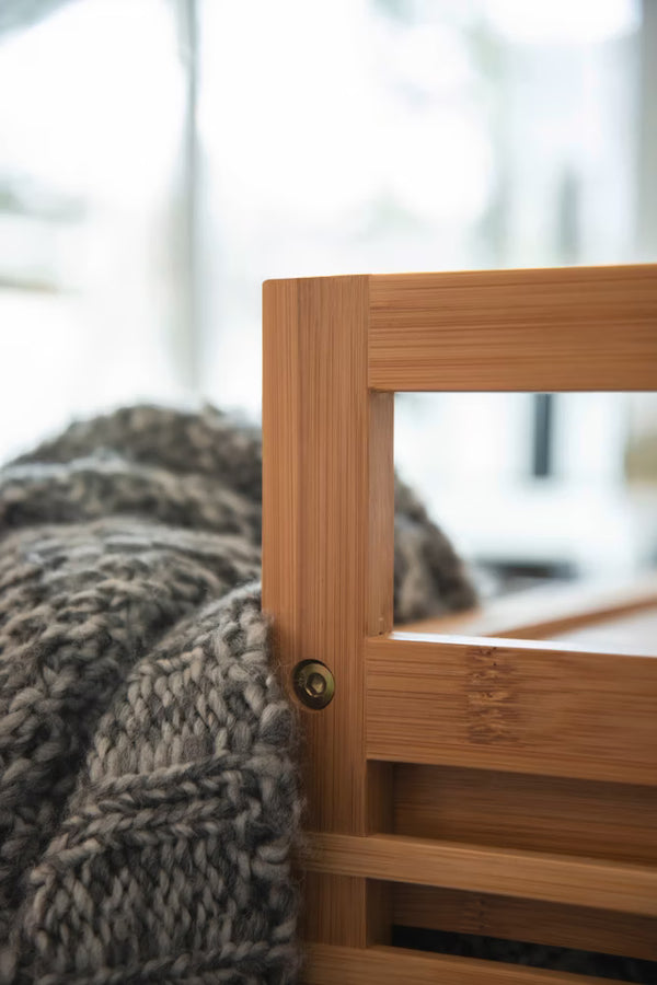 Wenko Bahari Bamboo Side Table – Modern End Table with Removable Grey Fabric Drawer