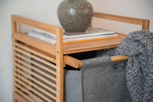 Wenko Bahari Bamboo Side Table – Modern End Table with Removable Grey Fabric Drawer