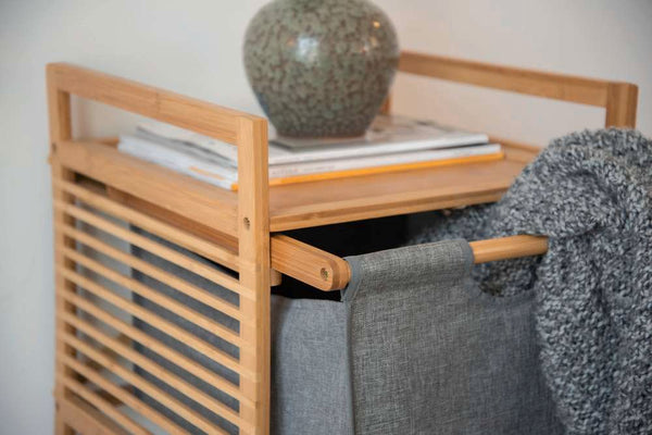 Wenko Bahari Bamboo Side Table – Modern End Table with Removable Grey Fabric Drawer
