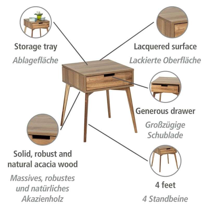 Wenko Acina FSC Wood Side Table – Scandinavian Nightstand with Drawer
