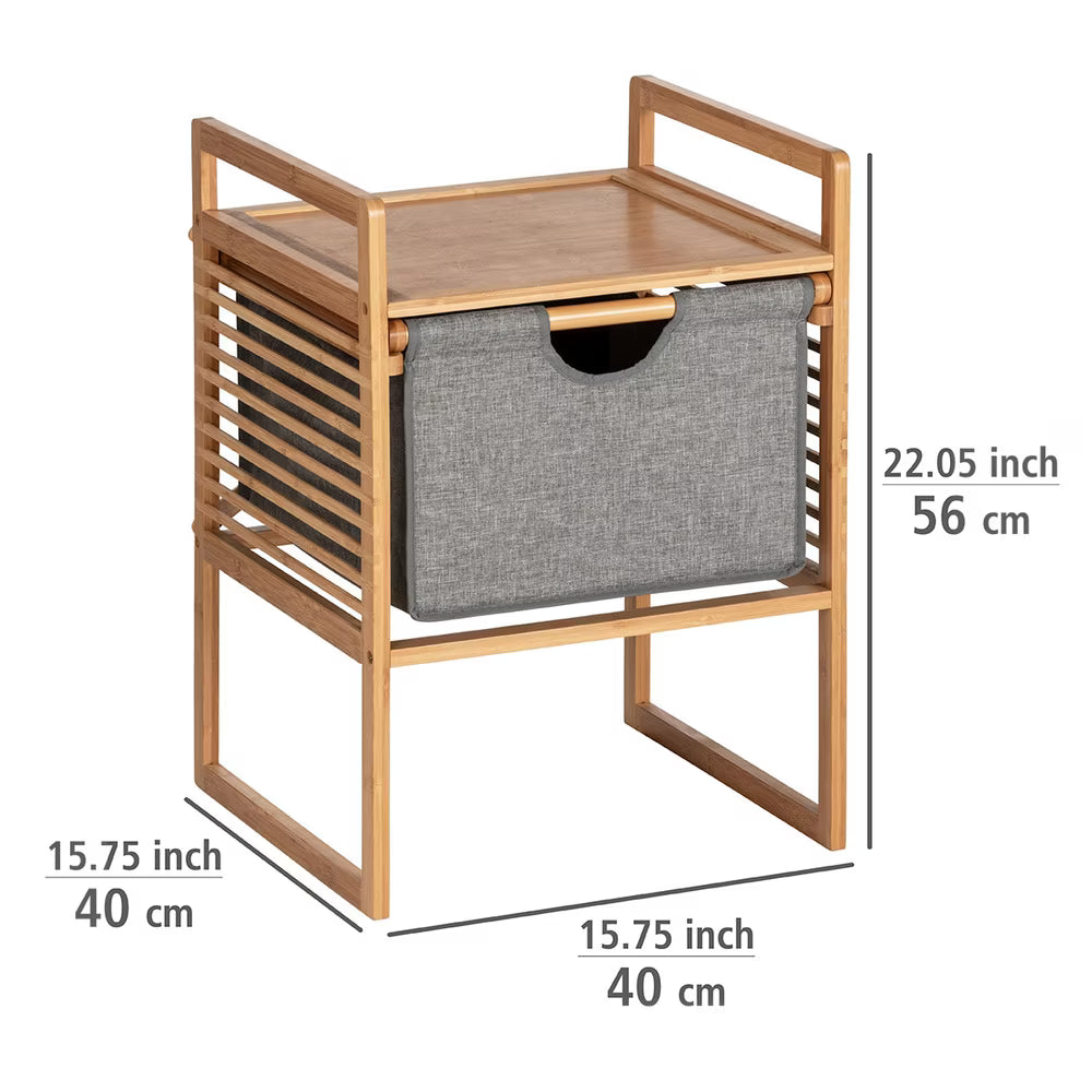 Wenko Bahari Bamboo Side Table – Modern End Table with Removable Grey Fabric Drawer