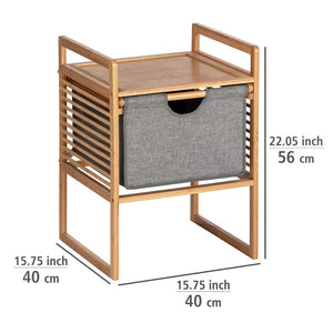 Wenko Bahari Bamboo Side Table – Modern End Table with Removable Grey Fabric Drawer