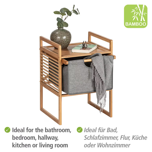 Wenko Bahari Bamboo Side Table – Modern End Table with Removable Grey Fabric Drawer