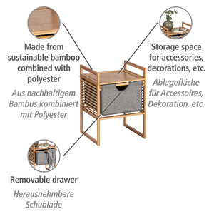 Wenko Bahari Bamboo Side Table – Modern End Table with Removable Grey Fabric Drawer