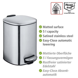 Wenko Alassio Easy-Close 5L Stainless Steel Trash Bin