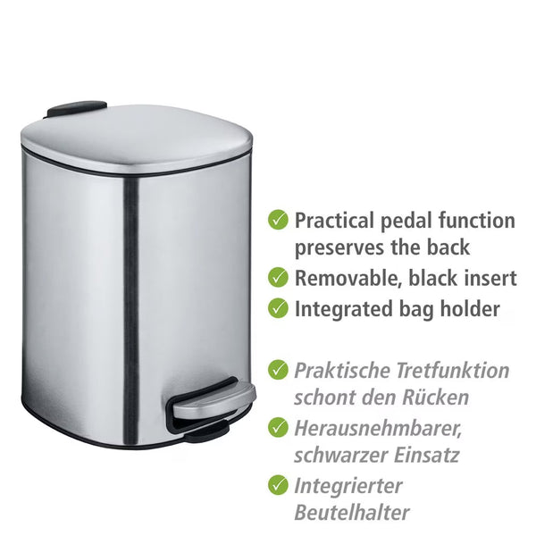 Wenko Alassio Easy-Close 5L Stainless Steel Trash Bin
