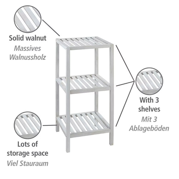 Wenko Norway 3-Tier Standing Shelf – Vintage White Solid Wood Storage Rack for Bathroom & Living Room