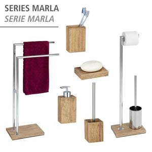 Wenko Marla Towel & Clothes Rack – 2-Arm Standing Holder with Natural Wood