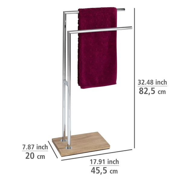 Wenko Marla Towel & Clothes Rack – 2-Arm Standing Holder with Natural Wood
