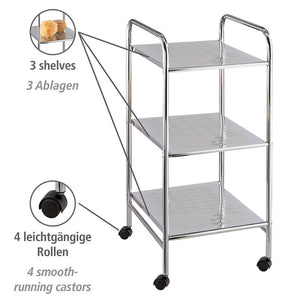 Wenko Sando 3-Tier Rolling Trolley – Compact Chrome Storage Cart for Bathroom, Kitchen & Living Room