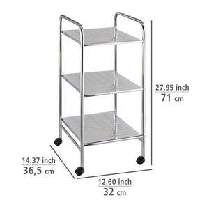 Wenko Sando 3-Tier Rolling Trolley – Compact Chrome Storage Cart for Bathroom, Kitchen & Living Room