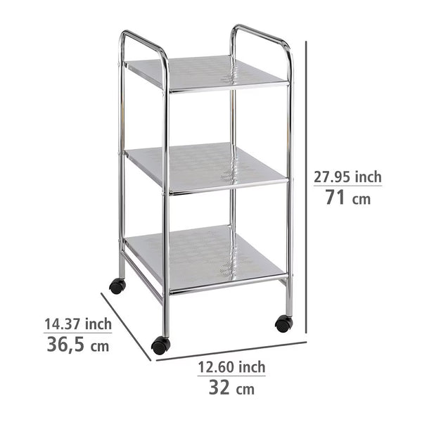 Wenko Sando 3-Tier Rolling Trolley – Compact Chrome Storage Cart for Bathroom, Kitchen & Living Room