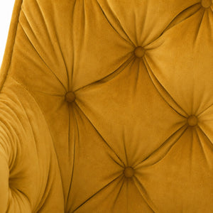 Modern Velvet Swivel Dining Chair | Tufted Upholstered Armchair with Black Metal Base – Mustard & Grey