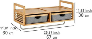 Wenko Bahari Bamboo Wall Coat Rack – Entryway Organizer with 2 Drawers & Stainless Steel Rail