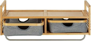 Wenko Bahari Bamboo Wall Coat Rack – Entryway Organizer with 2 Drawers & Stainless Steel Rail