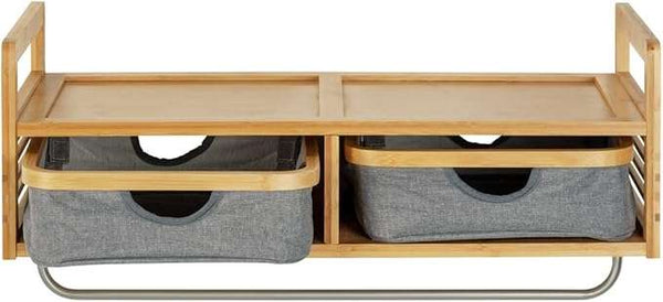 Wenko Bahari Bamboo Wall Coat Rack – Entryway Organizer with 2 Drawers & Stainless Steel Rail