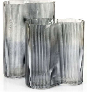 By-Boo Riba Ribbed Glass Vase in Grey - Two Different Heights