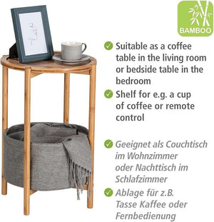 Wenko Bahari Bamboo Side Table with Removable Serving Tray & Large Storage Basket