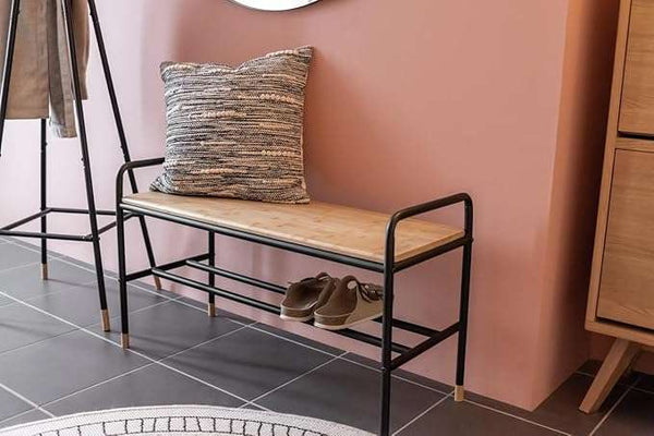 Wenko Loft Industrial Bamboo & Black Steel Shoe Bench & Rack
