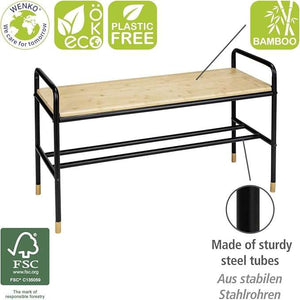 Wenko Loft Industrial Bamboo & Black Steel Shoe Bench & Rack