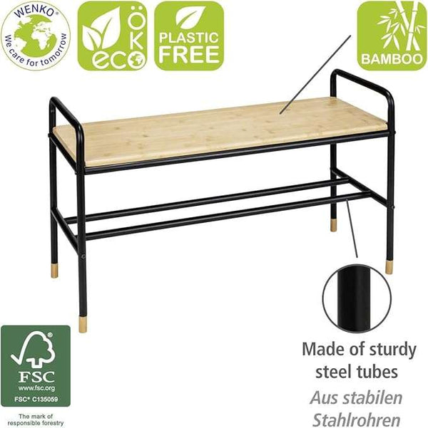 Wenko Loft Industrial Bamboo & Black Steel Shoe Bench & Rack