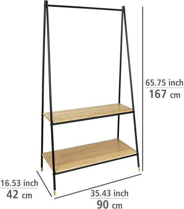 Wenko Loft Freestanding Coat Stand – Industrial Bamboo & Steel Wardrobe with 2 Shelves