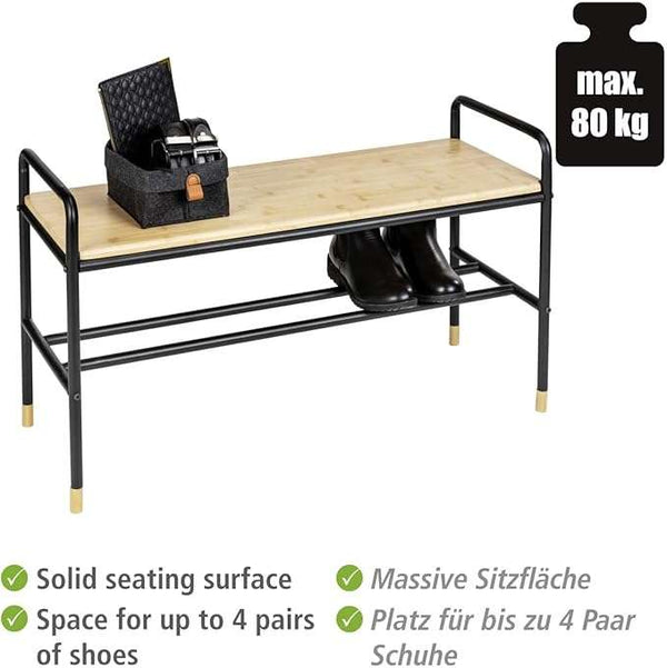 Wenko Loft Industrial Bamboo & Black Steel Shoe Bench & Rack