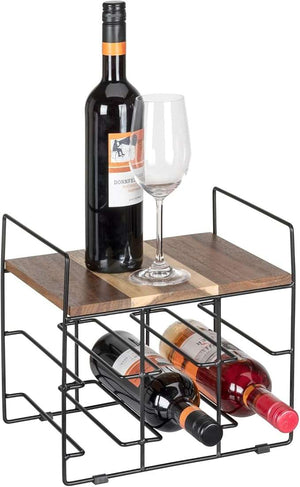 Wenko Industrial Wine Rack – 6-Bottle Holder with FSC Acacia Wood Shelf