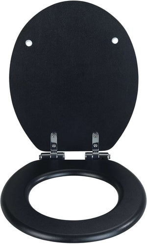 Wenko Toilet Seat Black – Soft Close MDF WC Seat with Leather Look Design