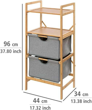 Wenko Nori Bamboo Storage Shelf – 2-Basket Laundry Rack with Dual Shelves