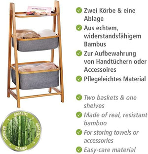 Wenko Nori Bamboo Modern 2-Basket Storage Rack