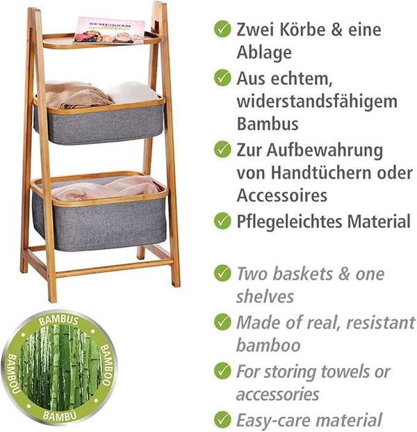 Wenko Nori Bamboo Modern 2-Basket Storage Rack