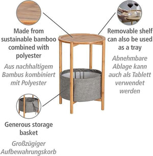 Wenko Bahari Bamboo Side Table with Removable Serving Tray & Large Storage Basket