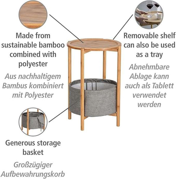 Wenko Bahari Bamboo Side Table with Removable Serving Tray & Large Storage Basket