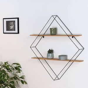 Wenko Geo Rhombus Wall Shelf – Industrial Diamond-Style Wood & Metal Floating Shelves