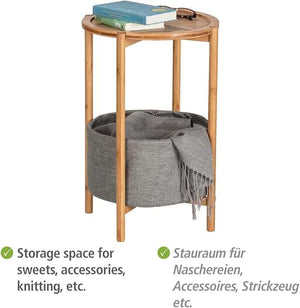 Wenko Bahari Bamboo Side Table with Removable Serving Tray & Large Storage Basket
