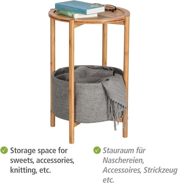 Wenko Bahari Bamboo Side Table with Removable Serving Tray & Large Storage Basket