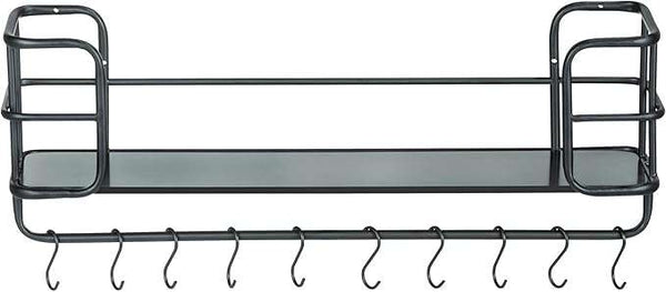 Wenko Industrial Wall Shelf Set – 2-Piece Black Metal & MDF Floating Shelves with 10 S-Hooks